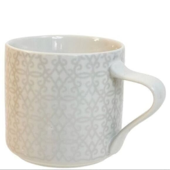 Starbucks 2014 White Gray Scroll Diamond Filigree Coffee Mug 12 fl ounce cup - Picture 4 of 7